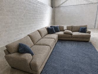 No deposit free delivery feather stuffed Large L-Shaped Sectional Sofa in Beige Fabric
