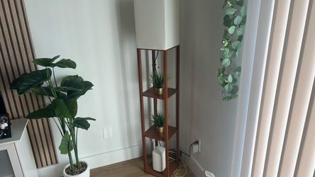 Floor Lamp with Wood Shelf Unit