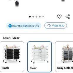 Giantex 15 Drawer Rolling Storage Cart Tools Scrapbook Paper Office School Organizer, Clear