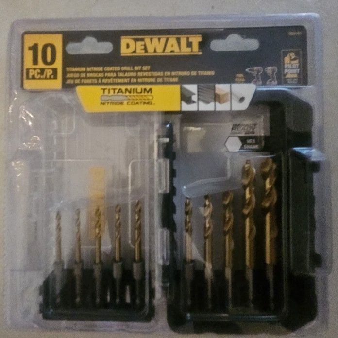 New DEWALT Titanium Nitride Coated Drill Bit Set, 10-Piece Impact Ready (DD5160)