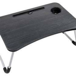 Portable Folding Laptop Stand Holder Study Table Desk Wooden Foldable Computer Desk for Sofa Tea Serving Table 60x40x28cm (Color : Black, Size : 60(L)