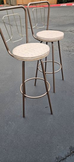 Pair of Vintage Mid-Century Swivel Bar Stools - Virtue Bros. - MINT Condition w/ Original Tag