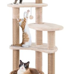 New 65 inch Cattail Cat Tree Tower, Multi-Level Cat Tower with Natural Jute Scratching Posts