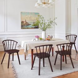 18 Inch Espresso Dining Chairs Set of 4, Wood Dining Chairs with Semicircular Backrest, Spindle Dining Chair 