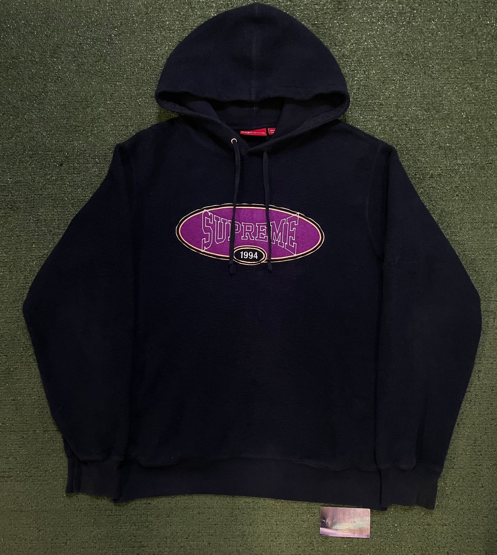 Supreme navy reverse fleece hoodie