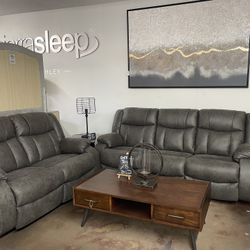 2pc Grey Sofa And Loveseat Recliners 