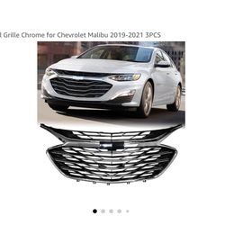 W#918 Front Bumper Upper Lower Grill Grille Chrome for Chevrolet Malibu 2019-2021 3PCS