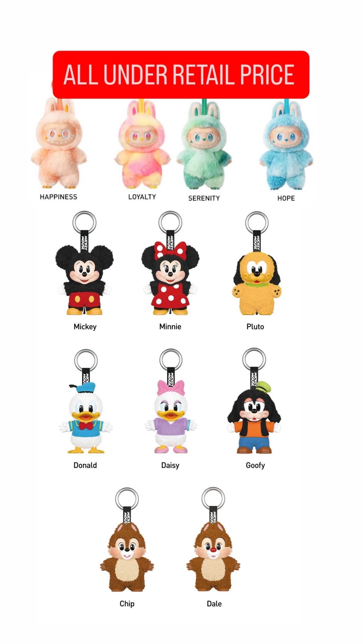 LABUBUS & MICKEY FAMILY BELOW RETAIL PRICE 