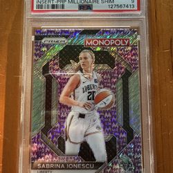 Sabrina Ionescu Purple Shimmer Monopoly Prizm PSA 9