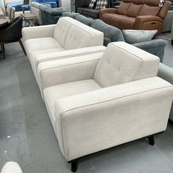 Beige Fabric Sofa and Chair