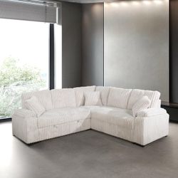 White Corduroy Sleeper Sectional