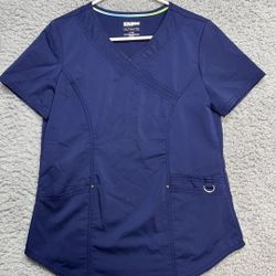 Womens Cosmetology Scrubs Set Top Navy Blue Jogger Pants 