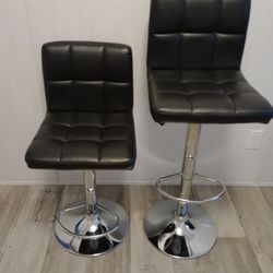 Black Leather Bar Stools - Adjustable Height
