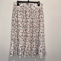 White Floral Pleated Midi Skirt