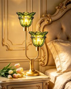 Glass Flower Table Lamp 2 Bulbs Included