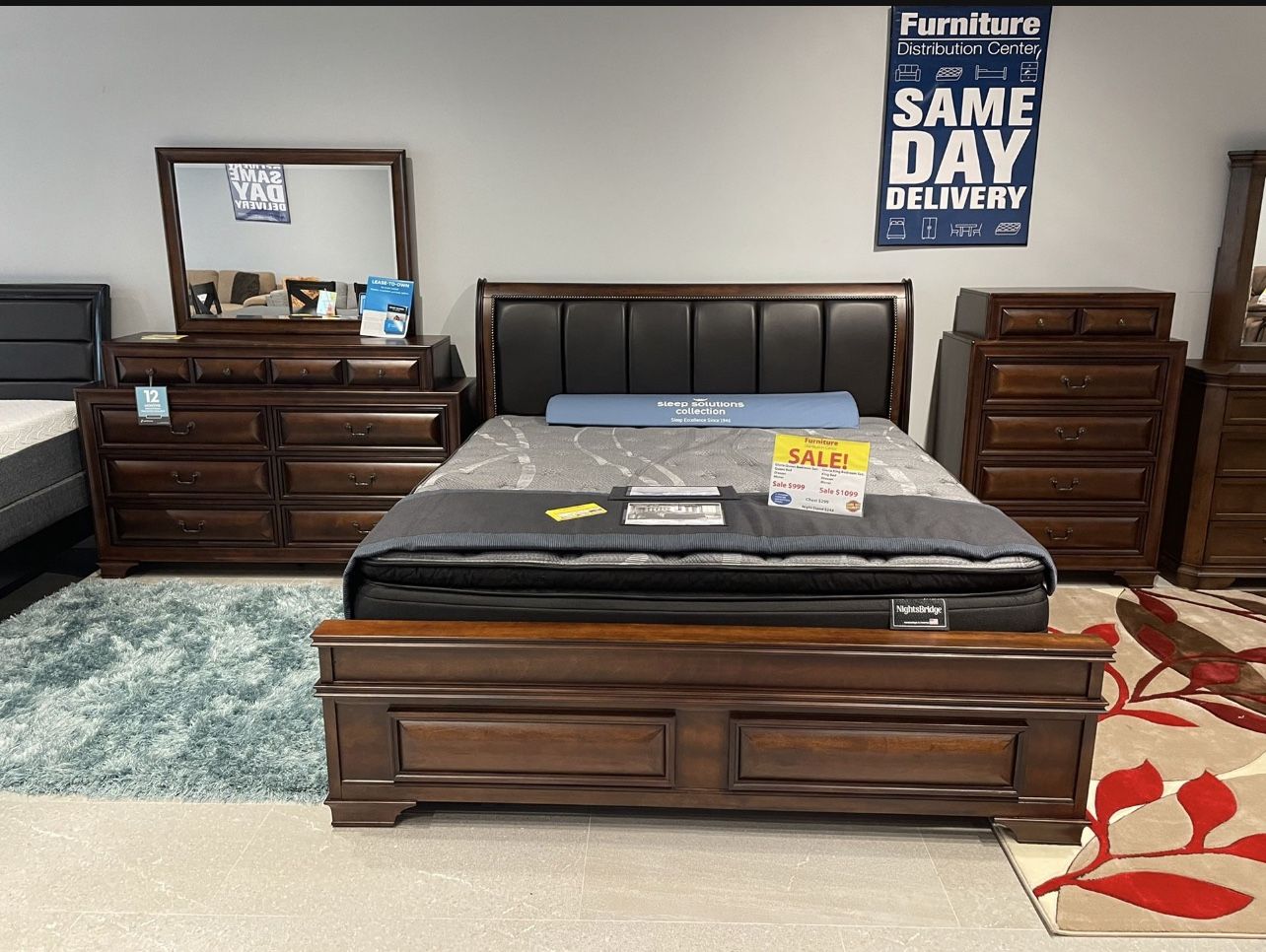BEAUTIFUL NEW GLORIA PLATFORM QUEEN BED DRESSER MIRROR AND NIGHT STAND SET ON SALE ONLY $1299. KING SET $1399. IN STOCK SAME DAY DELIVERY 🚚 EASY F