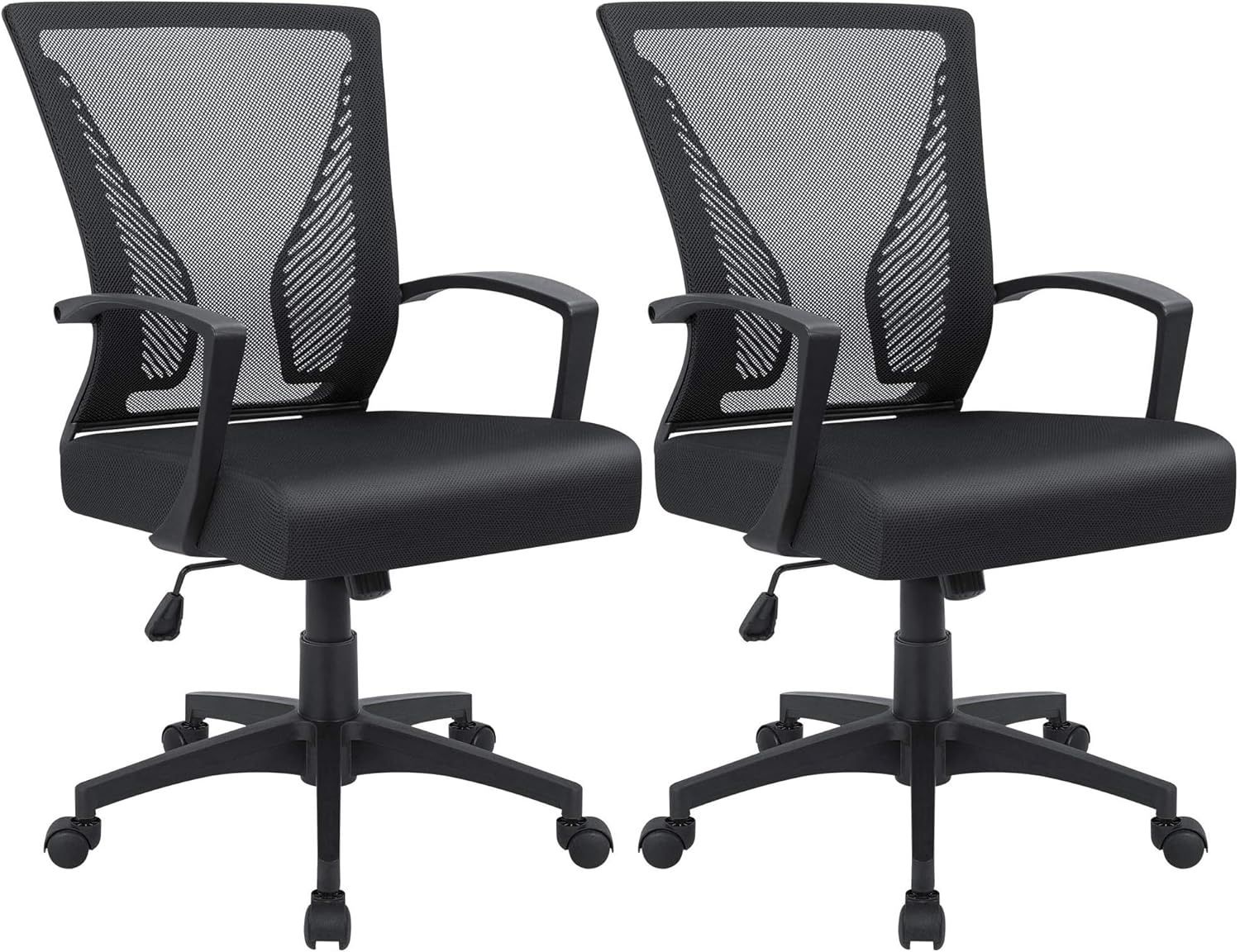 NEW (Set of 2) BLACK Office Chair Ergonomic Computer Desk Mesh Chair Mid Back Swivel Lumbar Support w/Armrest