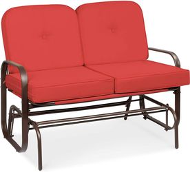 2 Seater Glider Rocking Chair with UV-Resistant Cushions, Red Orange