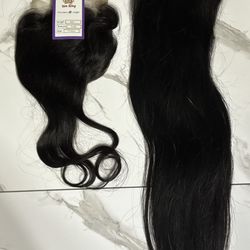 12A 34” Straight Virgin Human Hair + Free 14” Closure 