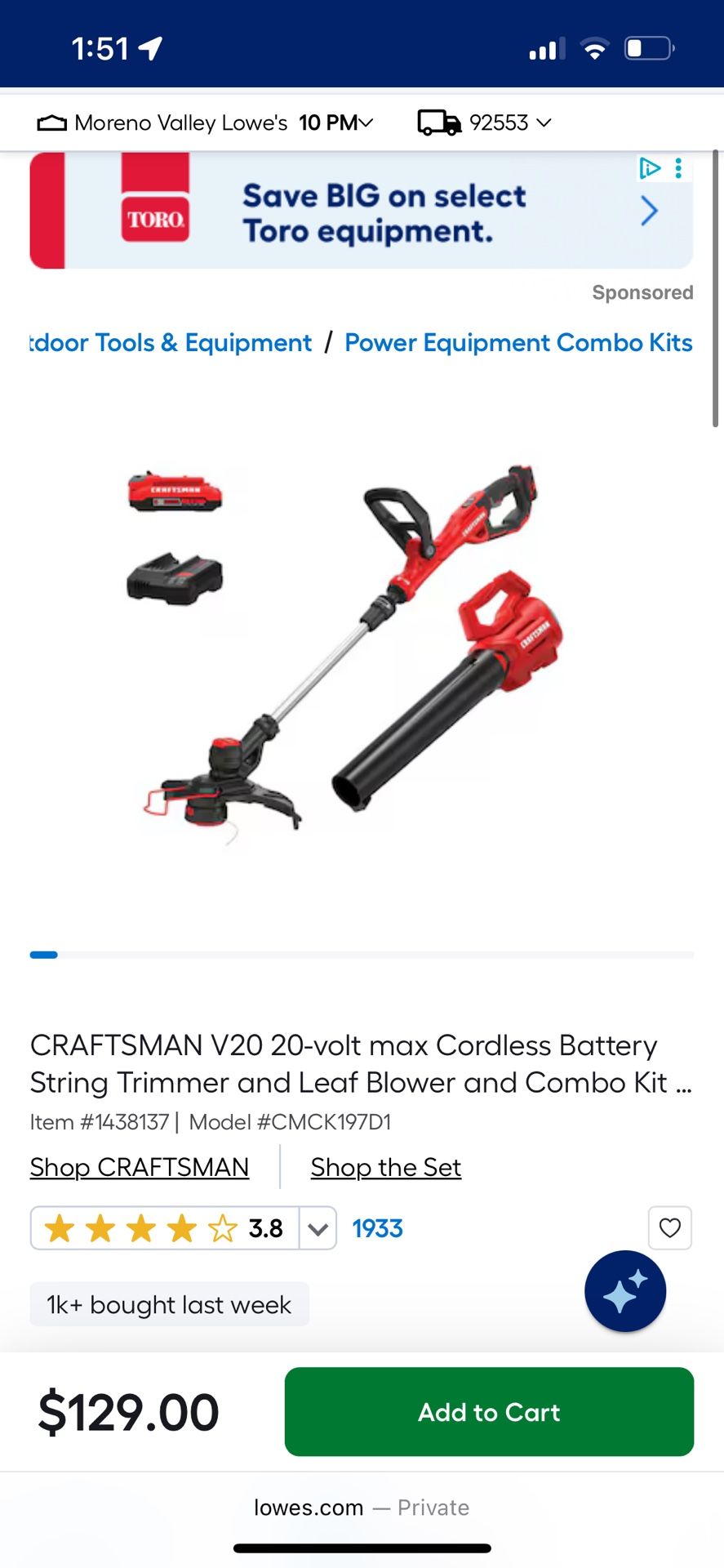 CRAFTSMAN V20 20-volt max Cordless Battery String Trimmer and Leaf Blower and Combo Kit