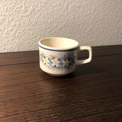 Temperware by Lenox Flat Coffee Mug Tea Cup Dewdrops USA Floral Blue Band 2 5/8”x3 1/4”x 4 3/8”