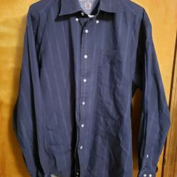Tommy Hilfiger Stripe Dark Blue Button Down Dress Shirt Mens Long Sleeve 16
