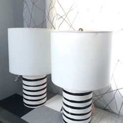  New Kate Spade Matching Table Lamps Black White Stripes $50 Each