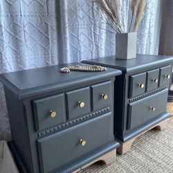 GORGEOUS Pair of Solid Wood Nightstands End Tables BOHO Chic Dark Gray