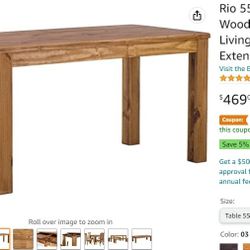TableChamp Dining Table Rio 55.1 x 31.5 Brazil Solid Wood Pine Oiled Extendable, New 