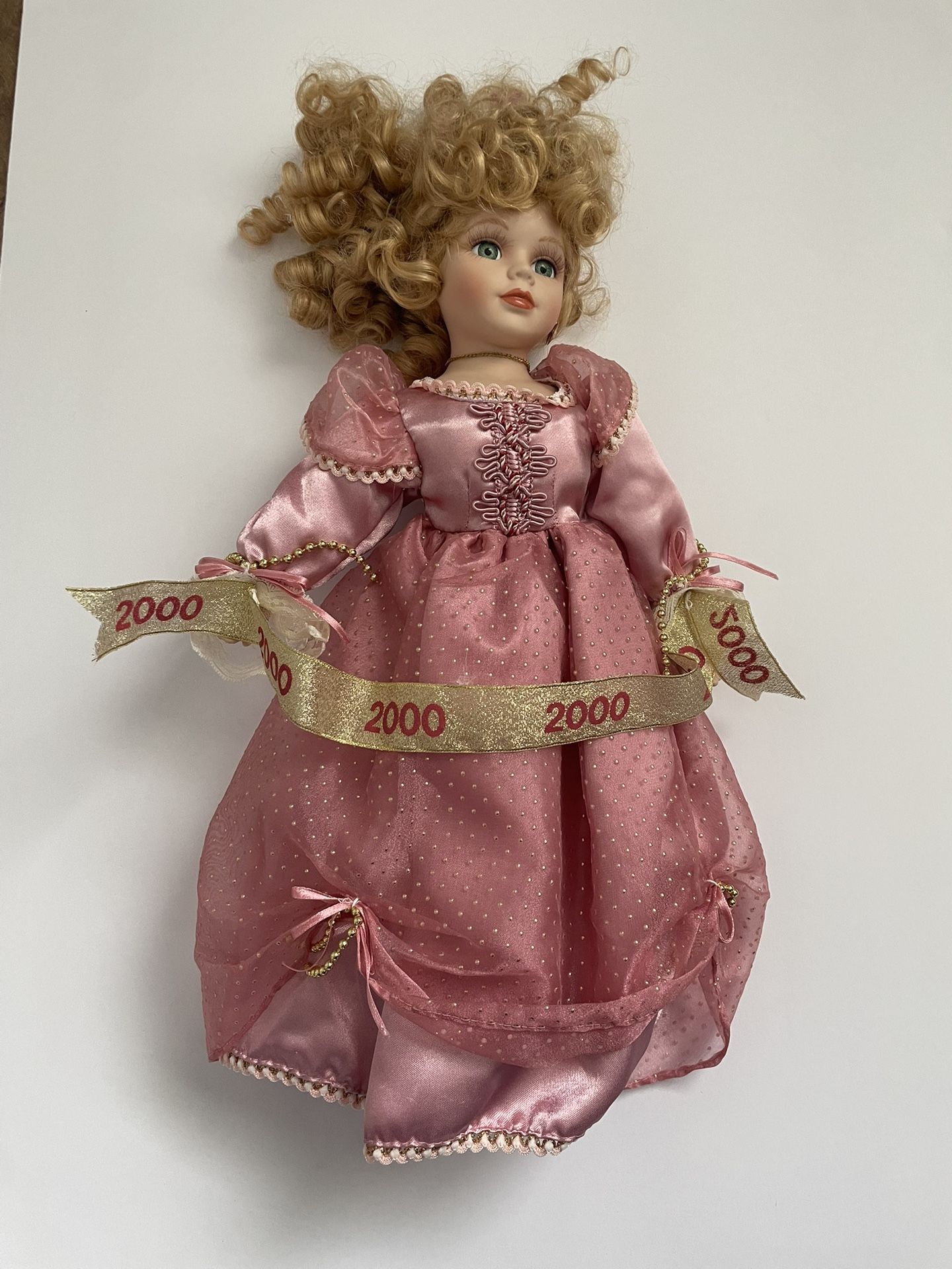 Millenial Porcelain Doll 2000 Blonde Curly Hair