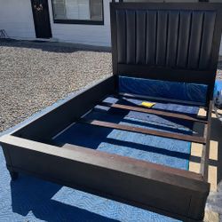 Queen Size Bed Frame Solid Wood Headboard, Footboard, And Side Rails