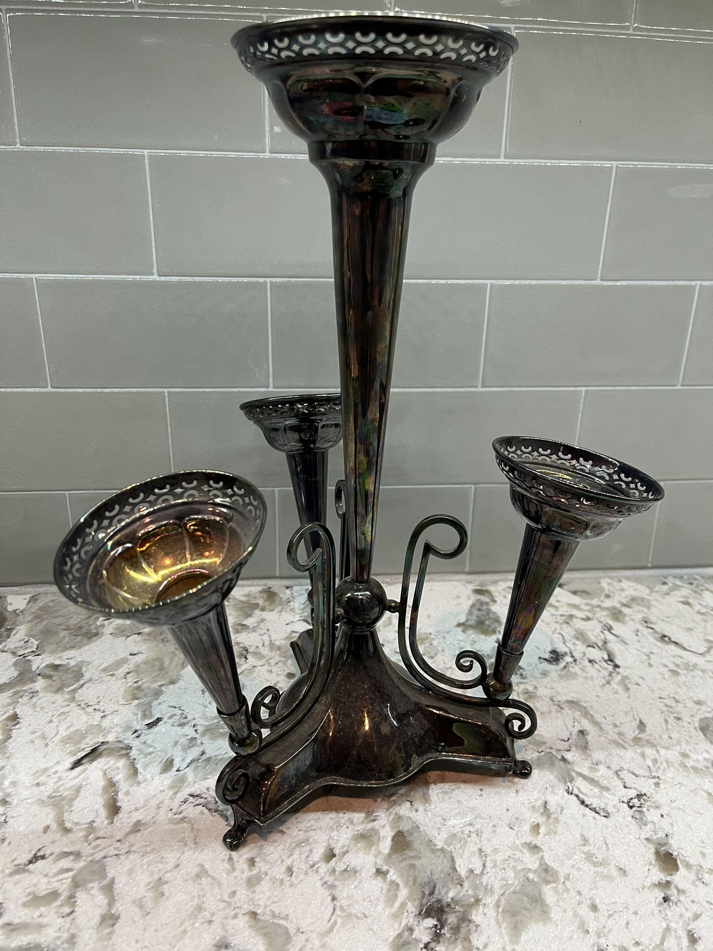 Victorian Epergene Vase Silver Plaited