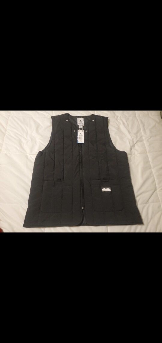 Adidas Originals Men's Full Zip V-Neck Padded Vest Solid Black Size M 