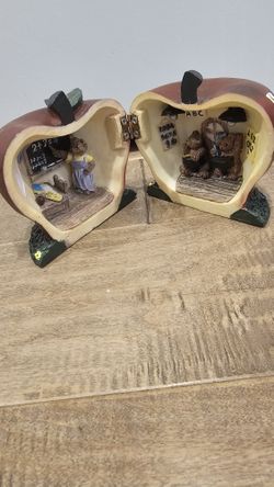 Vintage Hinged Apple Schoolhouse Resin Figurine - Hidden Teddy Bear Classroom
