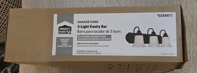 Project Source #0344411 3 Light 24"Vanity Bar-Oil Rubbed Bronze-White Milk Glass