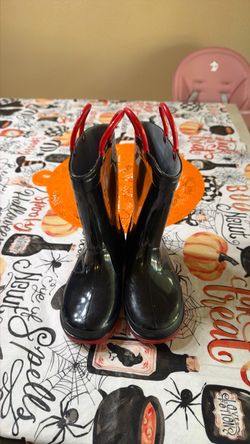 Kids Rain Boots Black with Red Handles