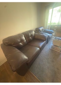 Brown Faux Leather Sofa and Loveseat Set
