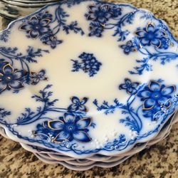 Antique Flow Blue China Dinner Plates