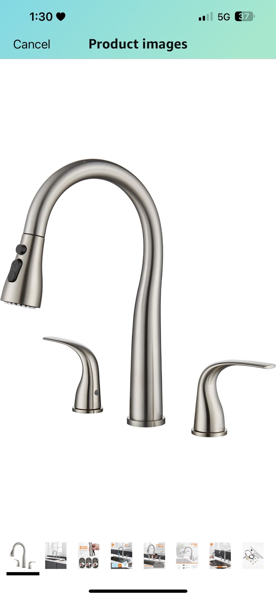 3 Hole Kitchen Faucet with Pull Down Sprayer, Brushed Nickel, Double Handle High Arc Faucet