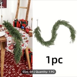 Plastic Pine Garland Interior Decoration, Fake Plant Realistic 6FT Faux Green Garland With For Party Holiday Mantle Stair Indoor Outdo