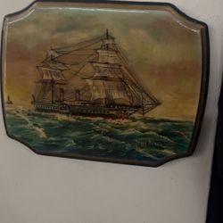 Vintage Ship boat painting plaque signed by artist