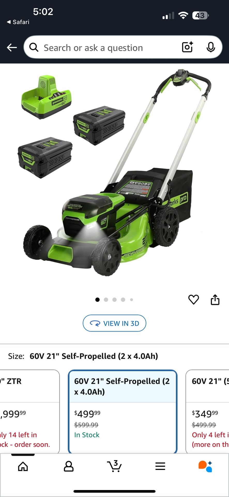 Greenworks 60V 21" Self-Propelled Cordless Lawn Mower