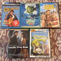 5 DVDs - Shrek, Joe Dirt, Grinch, Goldmember, walk the line