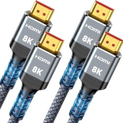 8K HDMI Cable 2.1 10FT/3M 2-Pack, 48Gbps High Speed HDMI Cord-Nylon Braided