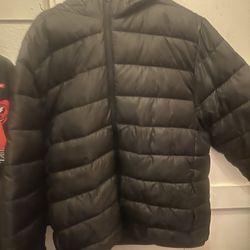 Puffer Jacket Orange And Black 