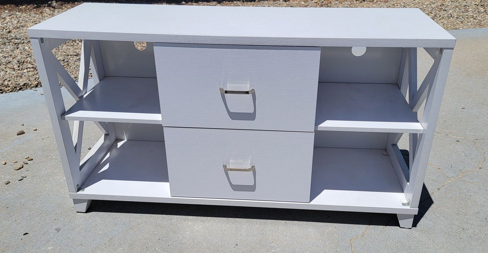 TV Stand - Deluxe 2 Drawer Stand with Shelves for TVs up to 55 - 70 Inches, White (retail $174 new)