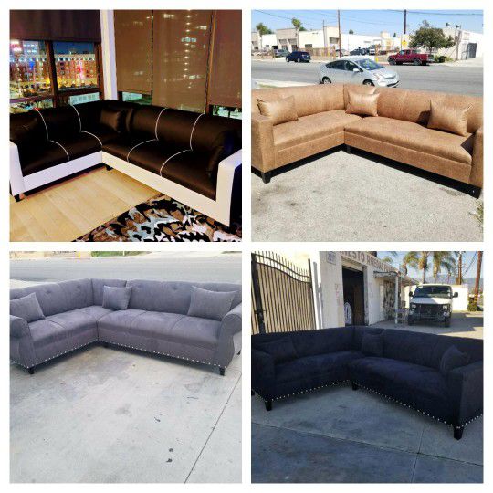 Brand NEW 7X9FT  SECTIONAL COUCHES  DAKOTA  CAMEL LEATHER  ,BLACK AND WHITE, CHARCOAL, AND BLACK MICROFIBER SOFAS 2pcs ( CHAISE Available)