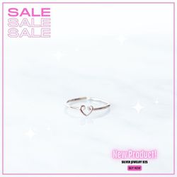 Adjustable silver heart ring with rhodium plating for women