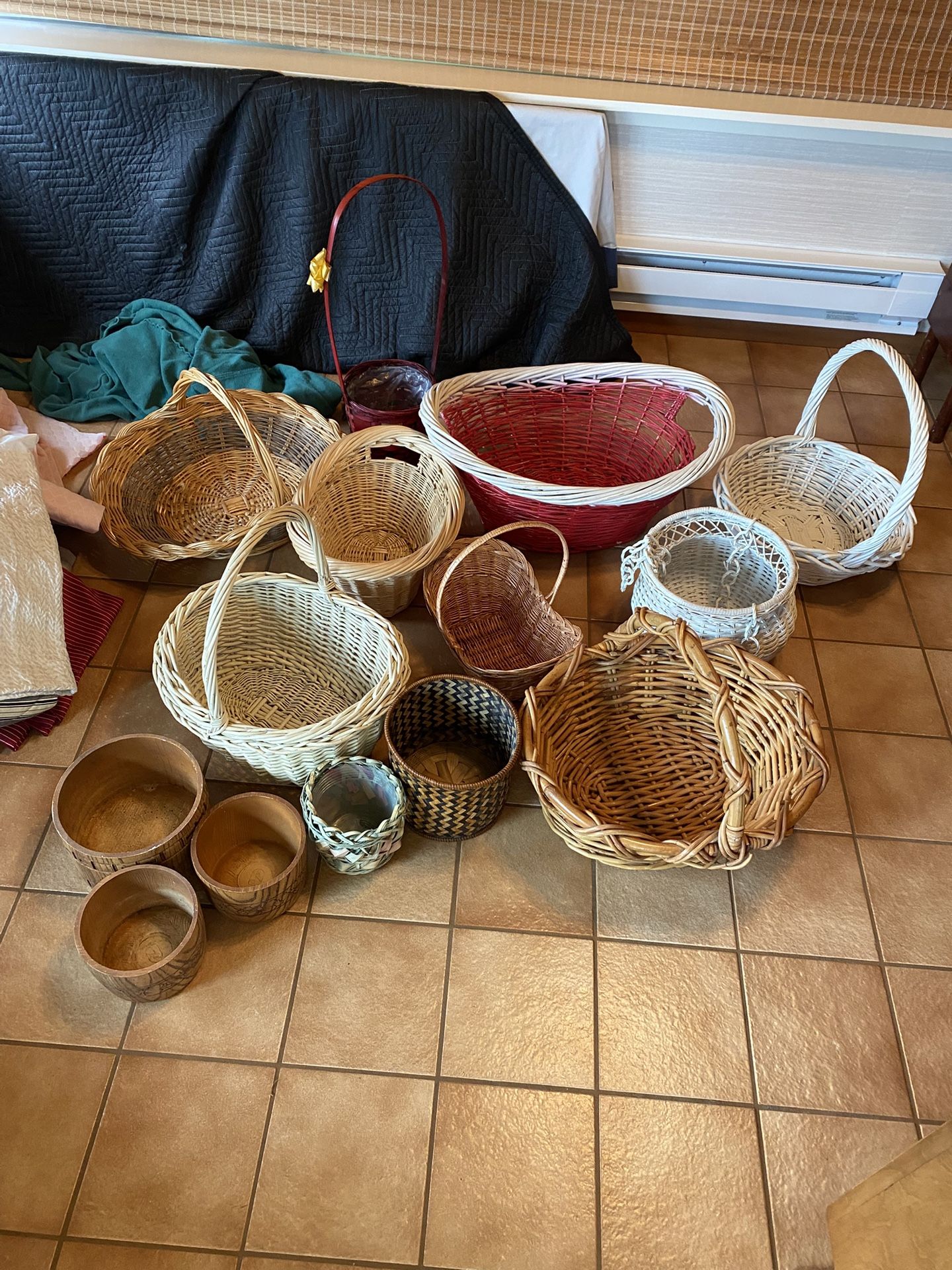 Collection Of 14 Baskets And Wooden Pots
