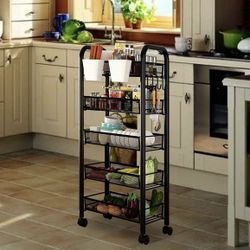 Fruit Vegetable Basket Storage Cart 5 Tier Snack Cart Stackable Metal Mesh Vegetable Organizer,Black 